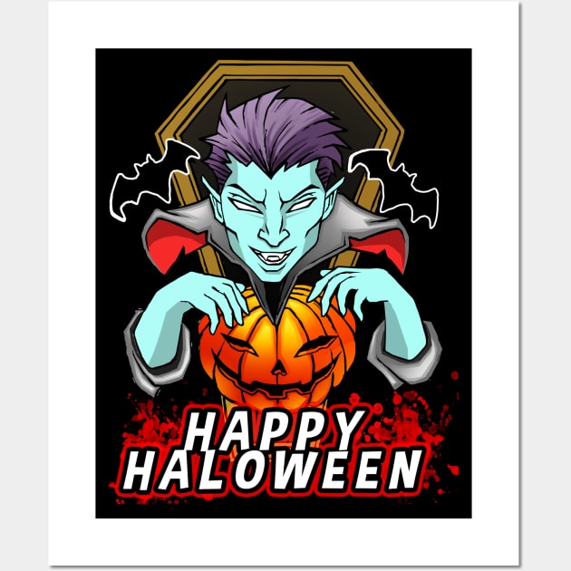 Spooky Vampire Cartoon Happy Halloween Wall Art by dnlribeiro88